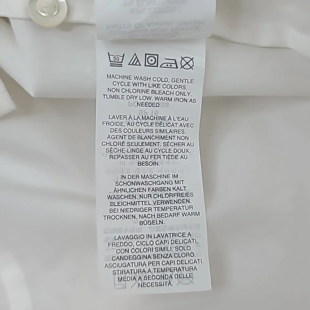 J Crew Stretch Cotton Perfect Fitted Button Front 3/4 Sleeve Blouse/Shirt White